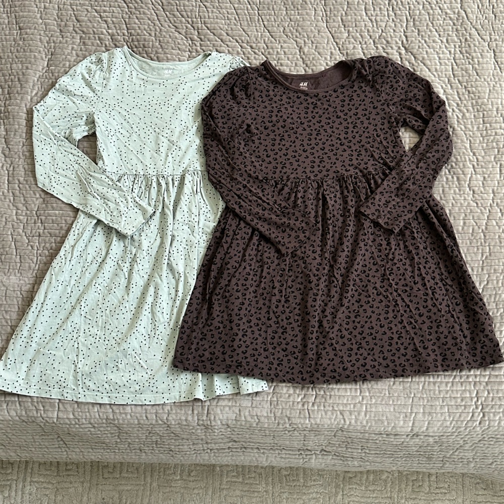 H&M Girls (8-10) Long Sleeve Dresses - Brown and Mint